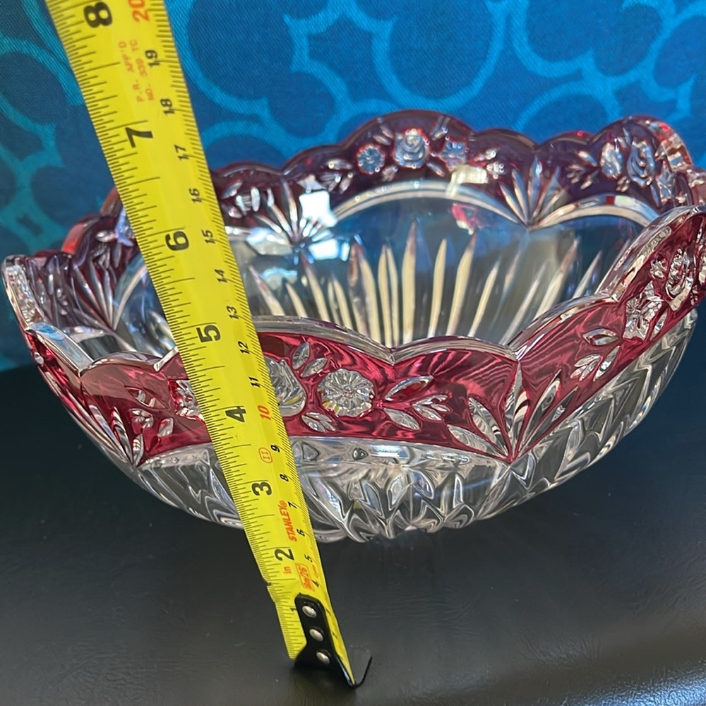 Elegant Oneida Red and Clear Crystal Bowl 9.5” centerpiece - Picture 3 of 7